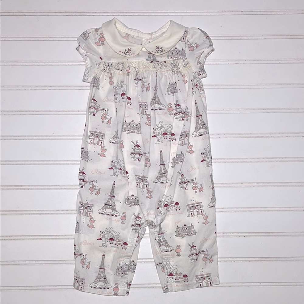 JANIE & JACK VGUC 100% Cotton Smocked Paris Moulin Rouge France Poodle Jumpsuit